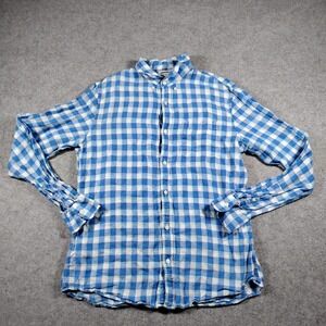 Country Road Men's Blue White Gingham Baird McNutt Irish Linen Shirt Medium M